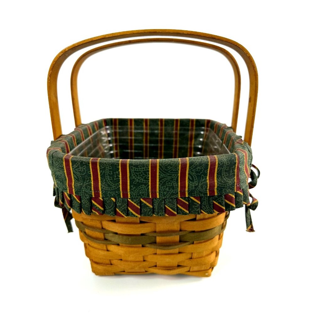 Longaberger 1995 Cranberry Basket 9" Square w/ Swivel Handles Liner & Protector - Picture 7 of 11